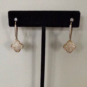 Gold and Silver Pave Clover Drop Earrings - Women Jewelry